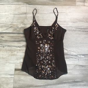 DONATING Bebe brown sequin silk top cami sz XS